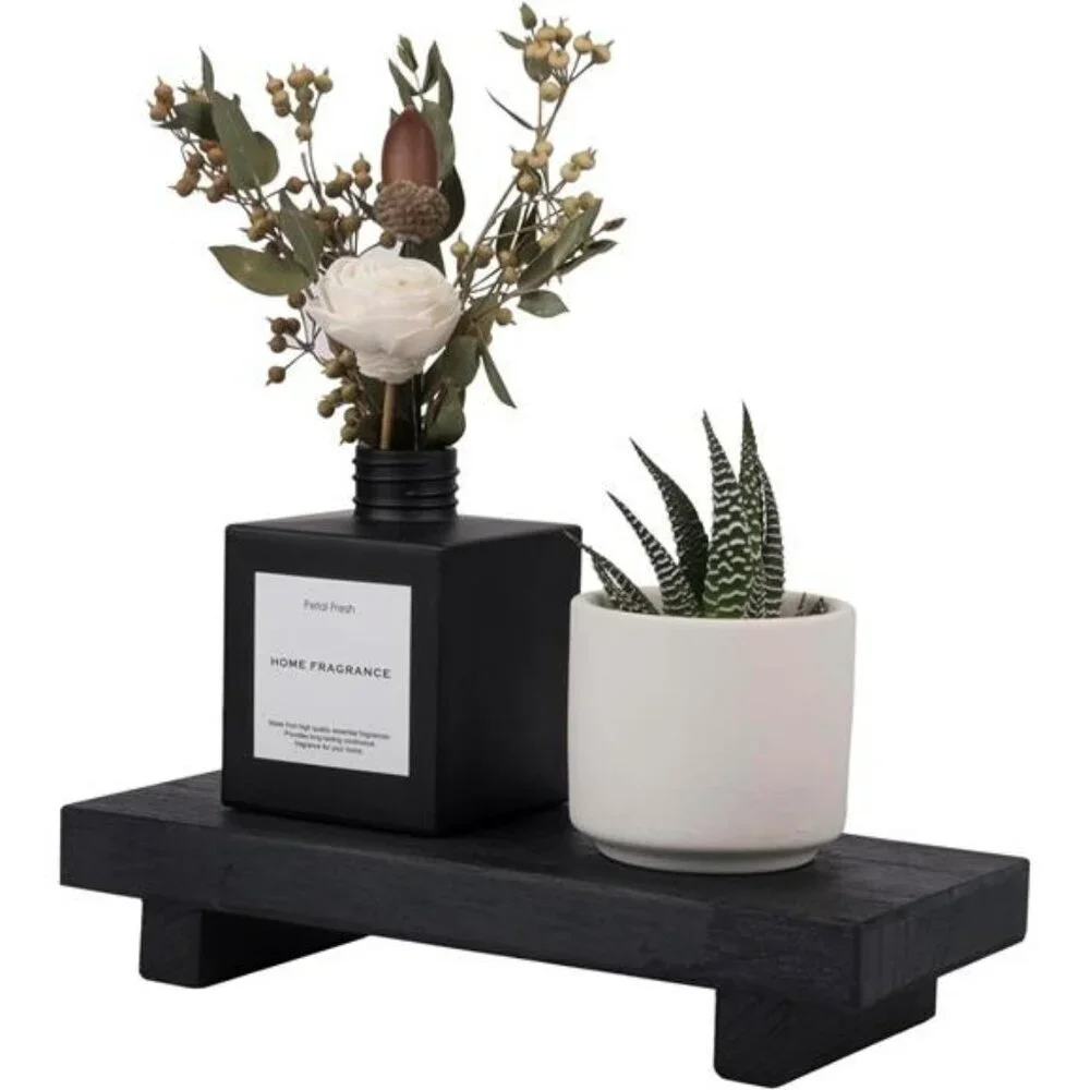 Wood Tray Pedestal Stand Farmhouse Bathroom Sink Vanity Soap Holder Black